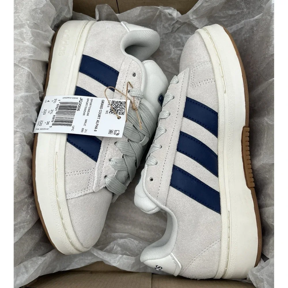 Adidas Mens Youth Boys Grand Court Alpha Sneakers Size 4 Orbit Grey/Blue Classic